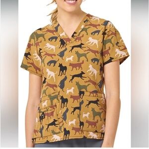 Carhartt Force Dog Park Print V-Neck Scrub Top Size Medium
